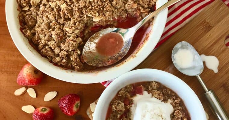 Gluten-Free Strawberry Rhubarb Crisp (Paleo, vegan option)