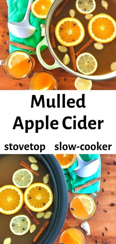 mulled apple cider in a pot and in a slow-cooker