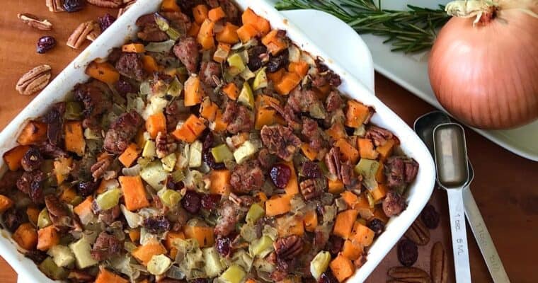 Paleo Stuffing with Sausage, Sweet Potato and Apple (gluten-free, dairy-free)