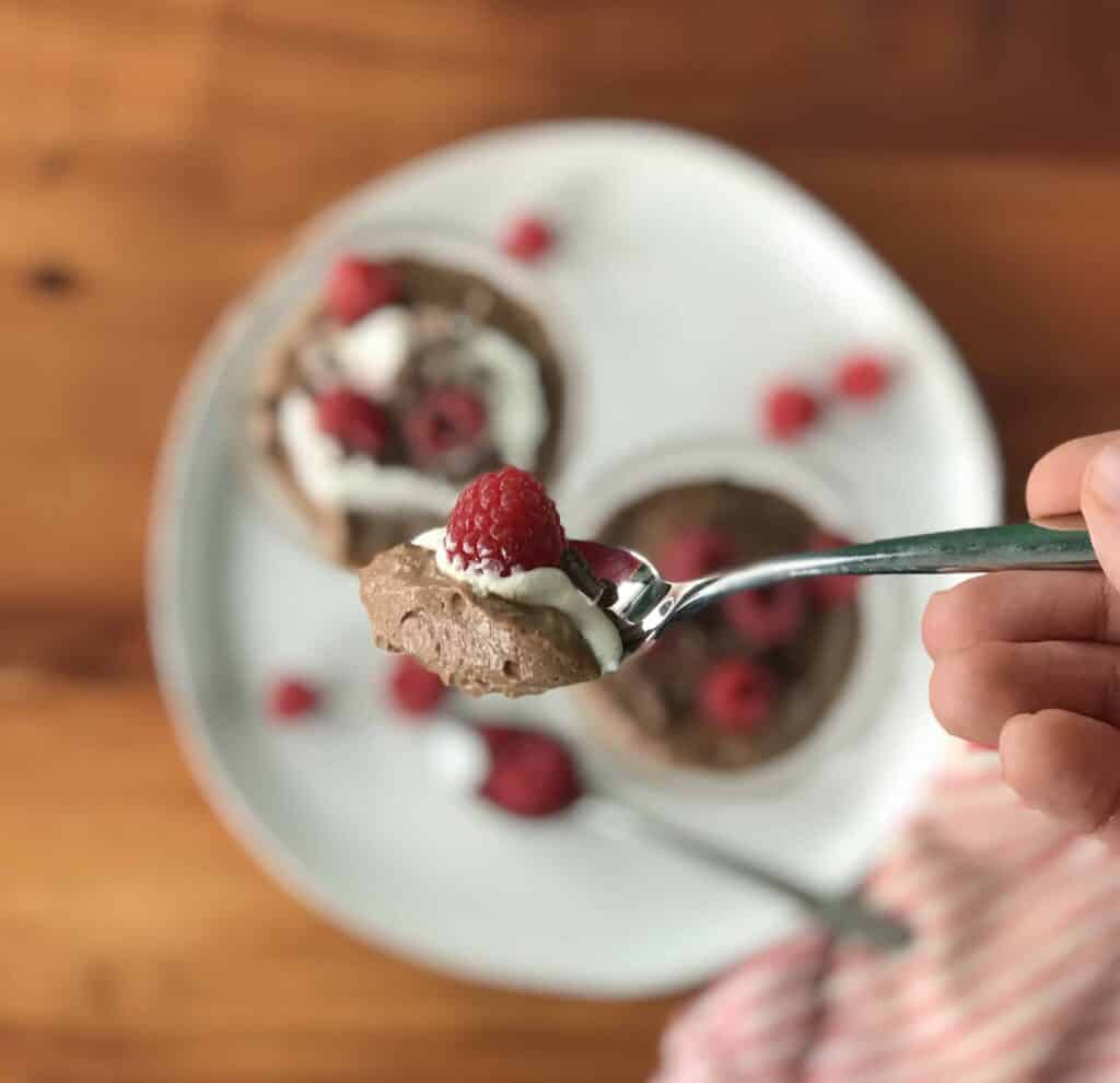 a spoonful of chocolate pudding made with ricotta