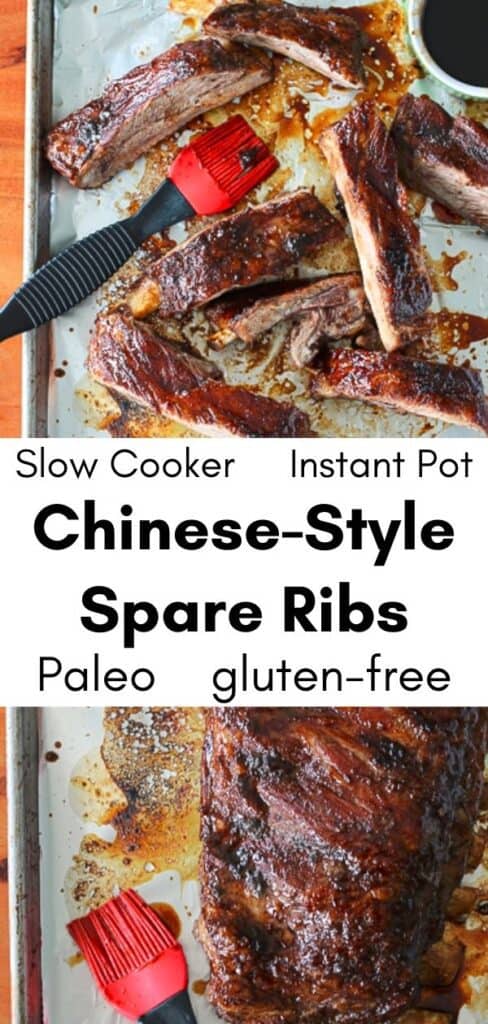 Chinese-Style Spare Ribs on a foil-lined baking sheet with a silicone brush