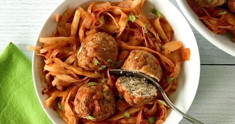 Paleo & Whole30 Turkey Meatballs with Easy Parsnip “Spaghetti”