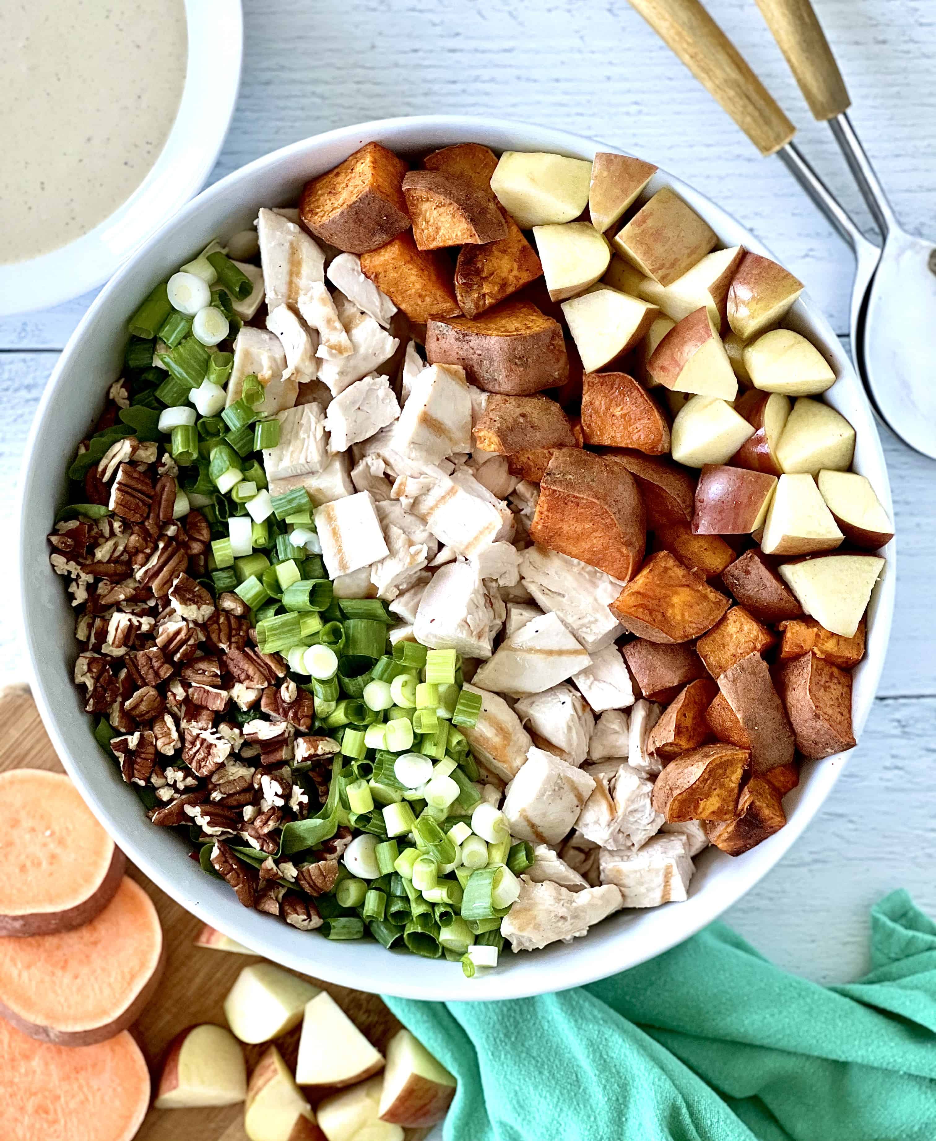 whole30 harvest salad in a big white bowl