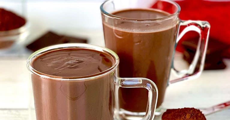 Hot chocolate and hot cocoa in glass mugs