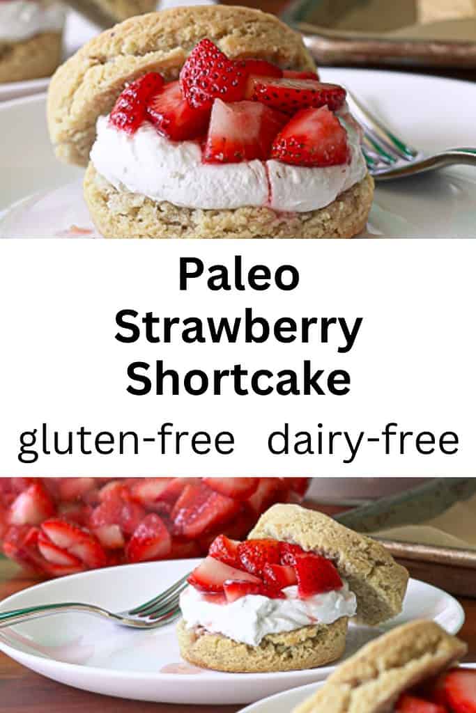 Paleo Strawberry Shortcake on white plates with forks.
