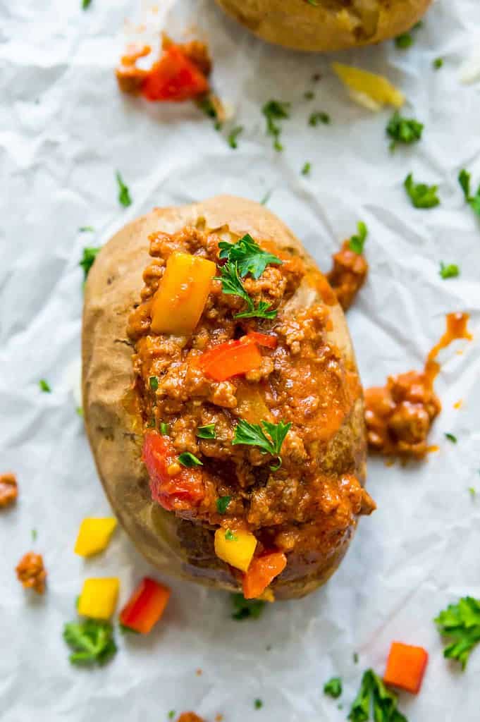 Sloppy Joe's stuffed into a split baked potato.